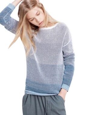 Vince Blue Ombre Open-Knit Scoop Neck Sweater
